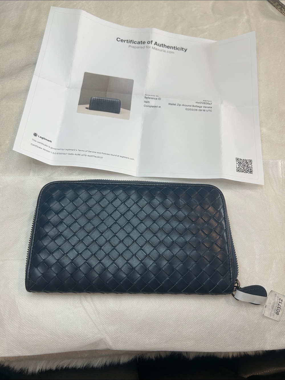 Bottega Veneta Intrecciato Zip-Around Leather Wallet in Dark Blue NWOT